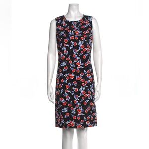 Leggiadro Chic Floral Knee Length Dress - Black and Red. Sleeveless, Back Zip.